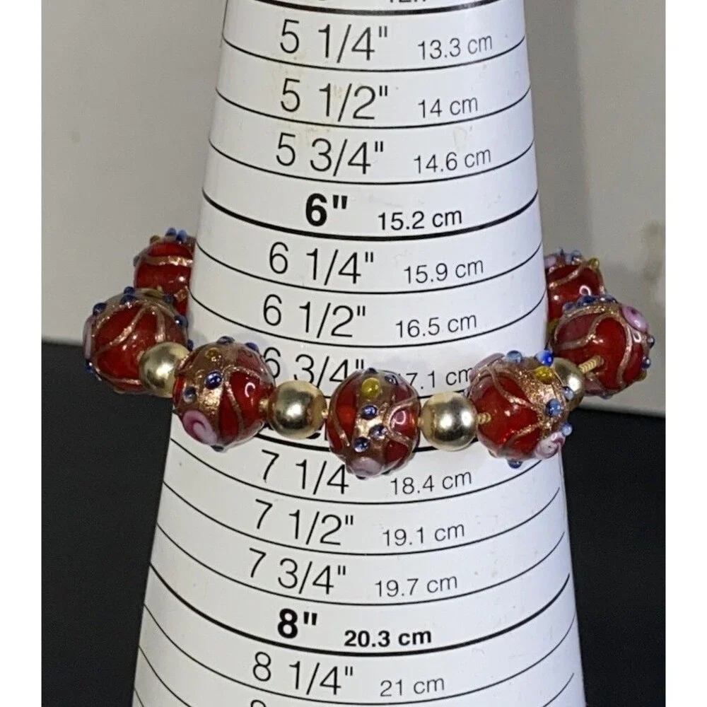vintage murano millefiori Cake Art Glass Stretch Bracelet Size 7
